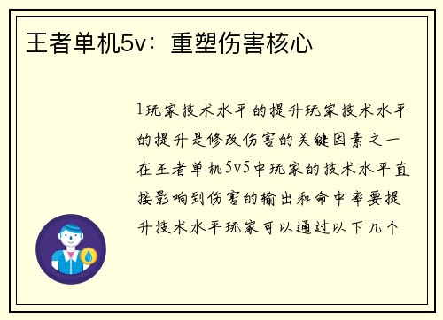 王者单机5v：重塑伤害核心